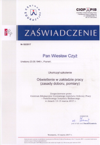 Oświetlenie w zakładzie pracy (zasady doboru, pomiary) - Videotekst Poznań - Wiesław Czyż